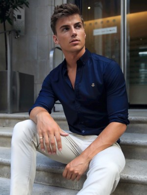 Blakely Albany Fitted Stretch Shirt Marinblå | 5607498-NI
