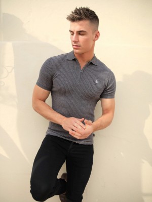 Blakely Anzi Textured Polo Charcoal | 6427318-SI