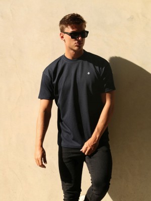 Blakely Ceuta Textured Oversized T-Shirt Marinblå | 0495831-HZ