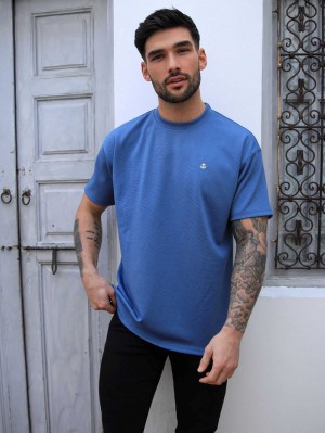 Blakely Ceuta Textured Oversized T-Shirt Blå | 6592301-KZ
