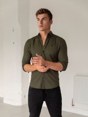 Blakely Loreto Fitted Stretch Shirt Khaki Gröna | 6825034-WP