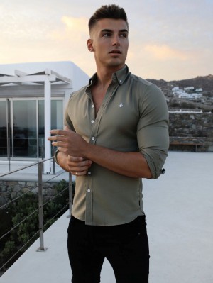 Blakely Merrick Fitted Stretch Shirt Khaki Gröna | 3206154-ZF