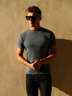 Blakely Pocket T-Shirt Blå | 1065893-RU