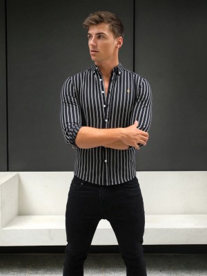 Blakely Savona Stripe Shirt Svarta | 4536871-NA