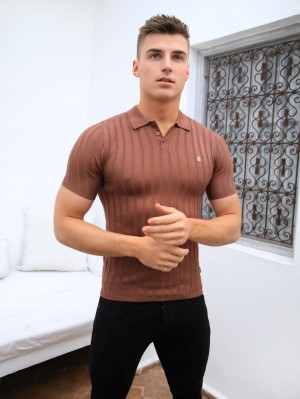 Blakely Sidi Textured Stripe Polo Bruna | 8469275-RS