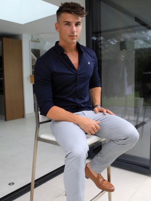 Blakely Worcester Fitted Stretch Shirt Marinblå | 5203769-PJ